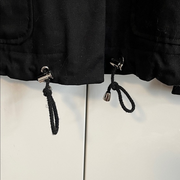 MarlaWynne Black Oversized Cotton Jacket High Collar Pockets Drawstring, Size XS - Picture 7 of 12